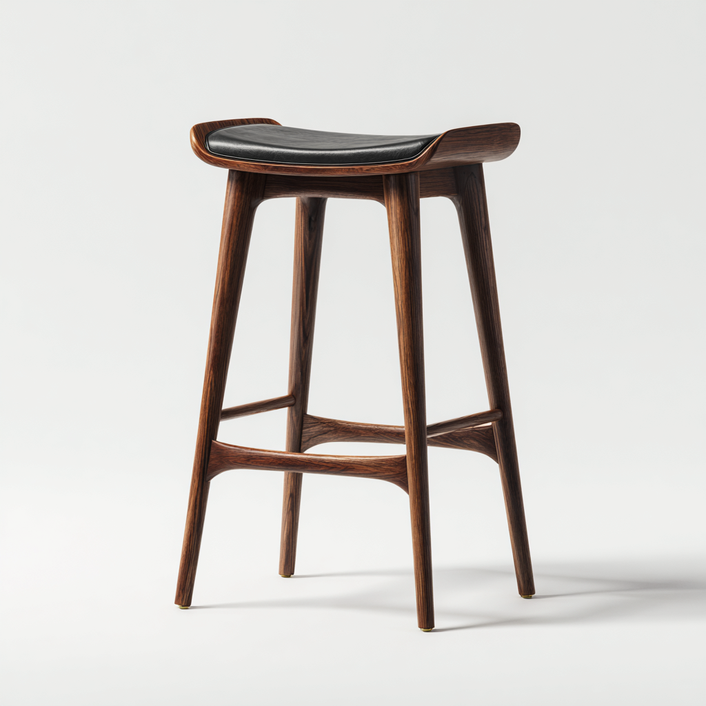 Tabouret de bar bois et cuir 44x47x88 cm - noir - style moderne-Graceova