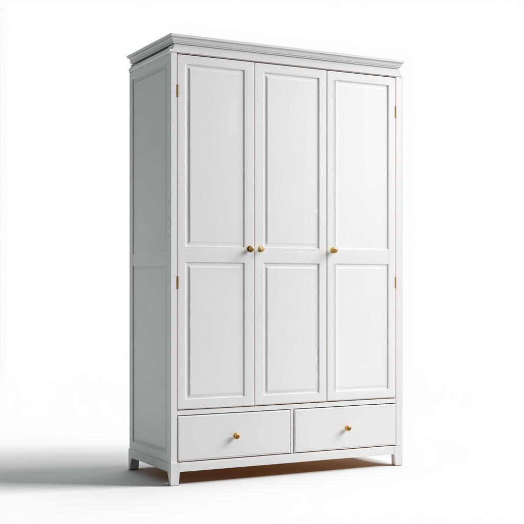 Armoire bois 160x55x200 cm - blanc - adaptée à la chambre - style classique-Graceova