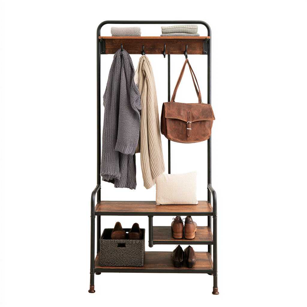 Porte manteau 85x35x175 cm - métal et bois - adapté à l'entrée - style industriel-Graceova