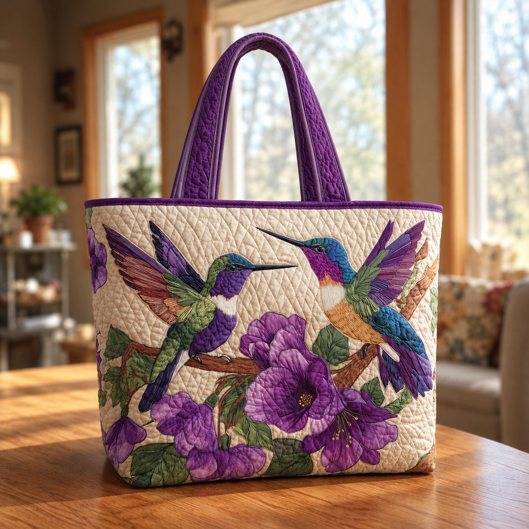 Purple Hummingbird Series Handmade Tote Bag