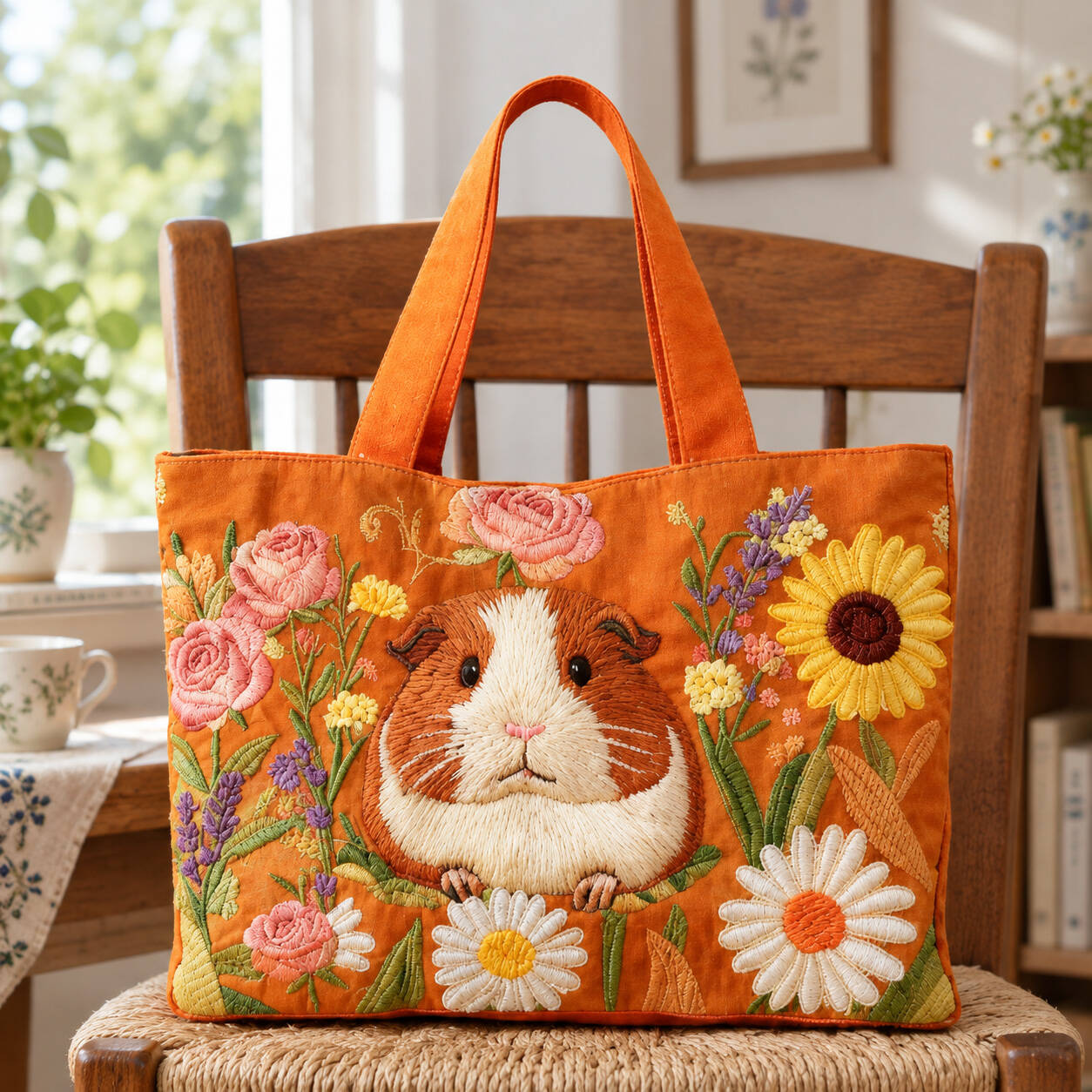 Cute Guinea Pig Floral Print Handbag