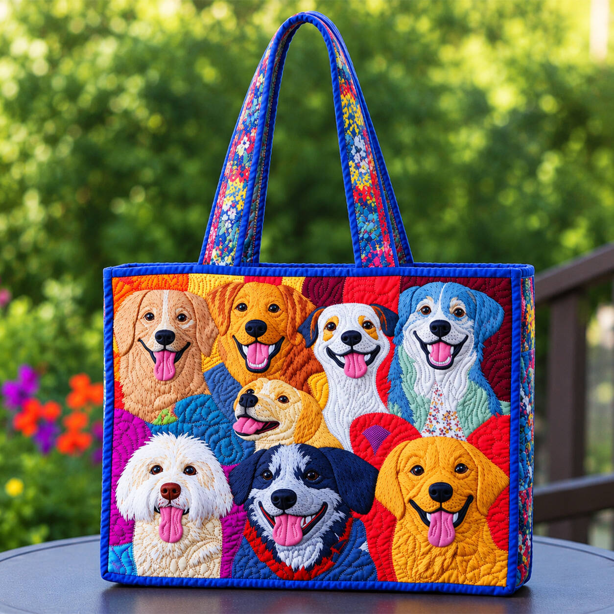 Colorful Pup Handmade Tote Bag