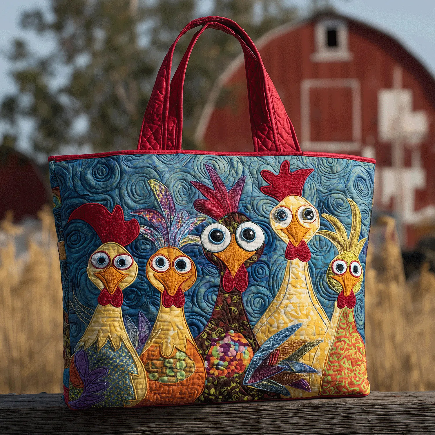 Farmhouse Roosters Quilted Tote  Bag