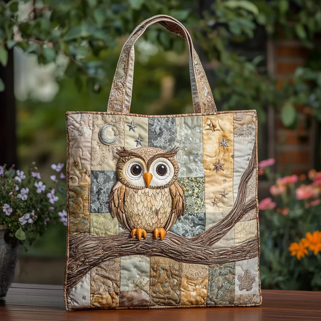 Forest Owl Quilted Tote  Bag