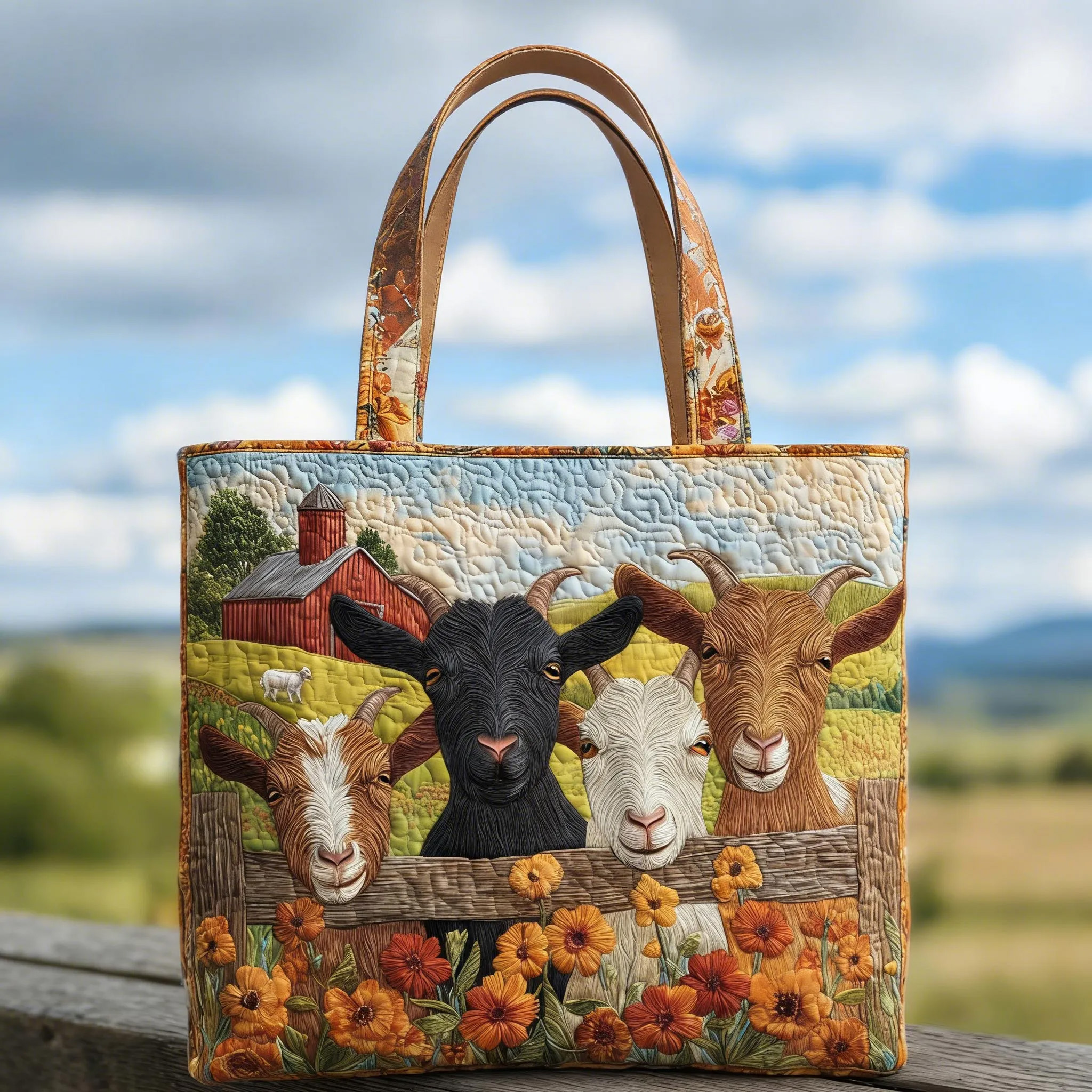 Goat Serenity Quilted Tote Bag
