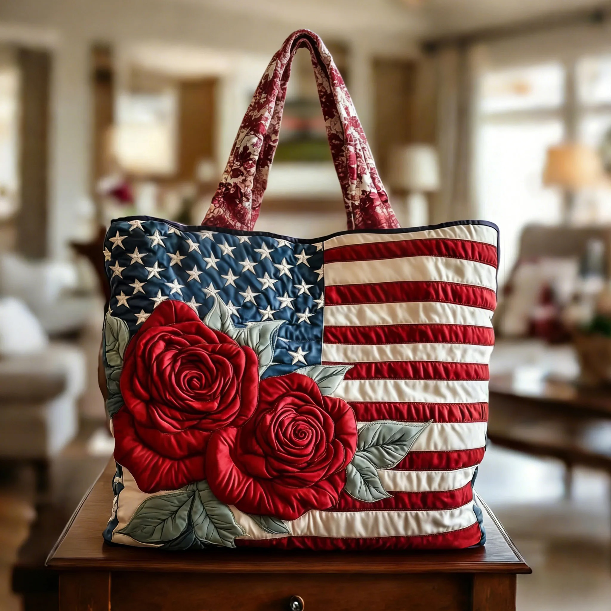 Patriotic Flower Quilted Tote Bag