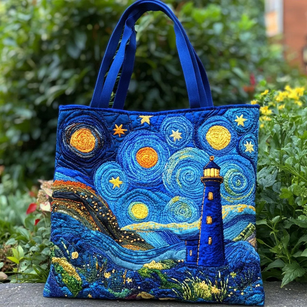Shining Drift Lighthouse Quilted Tote Bag