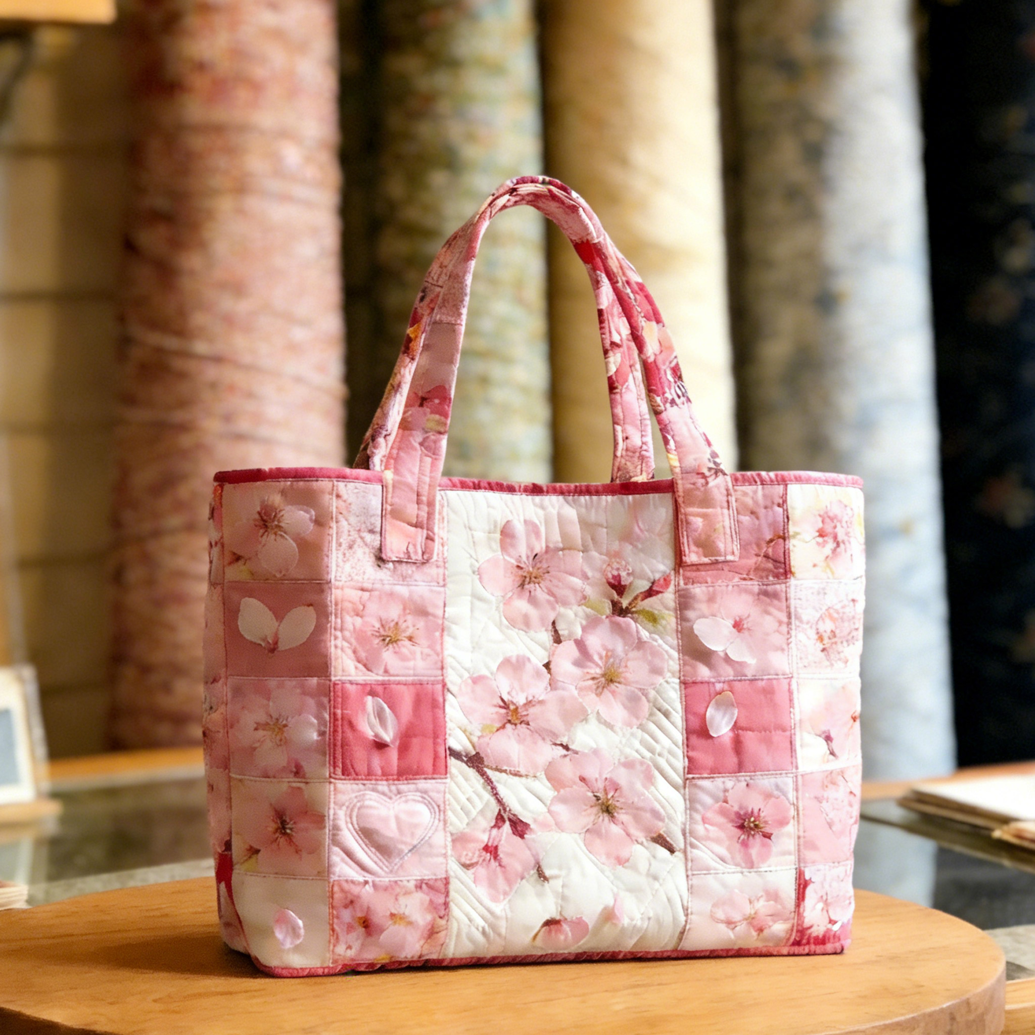 Cherry Blossom Patchwork Handmade Tote Bag