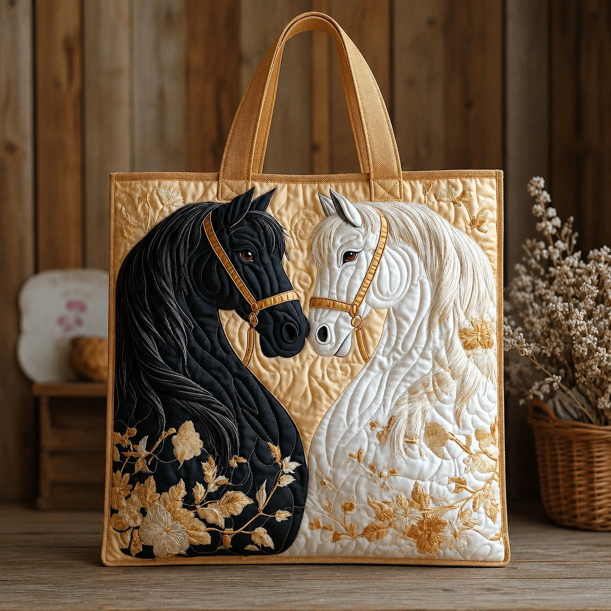 Black and White Horse Series Handmade Tote Bag