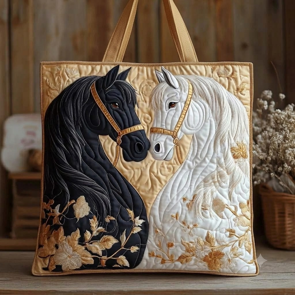 Black and White Horse Series Handmade Tote Bag
