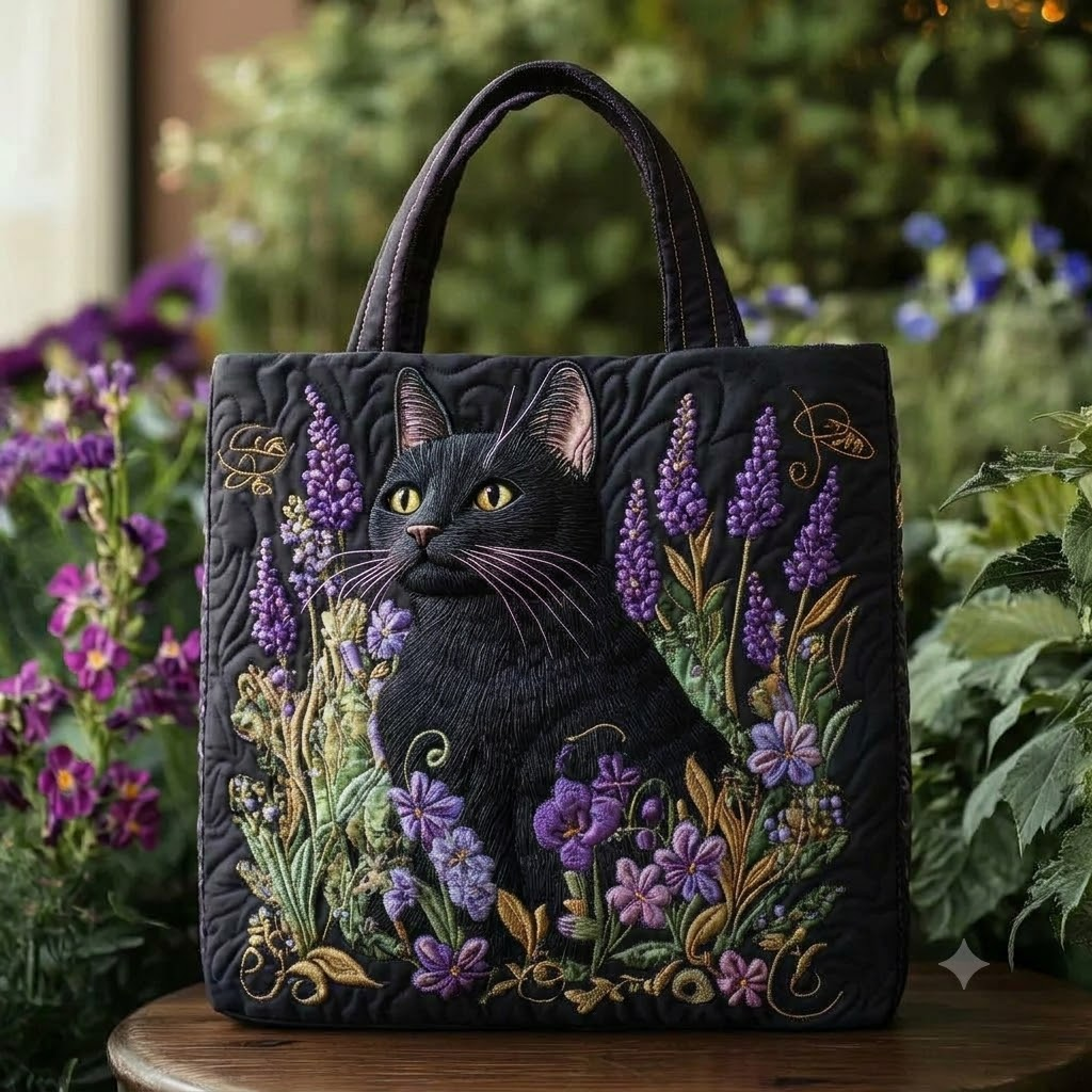 Moonlit Meow Handmade Tote Bag