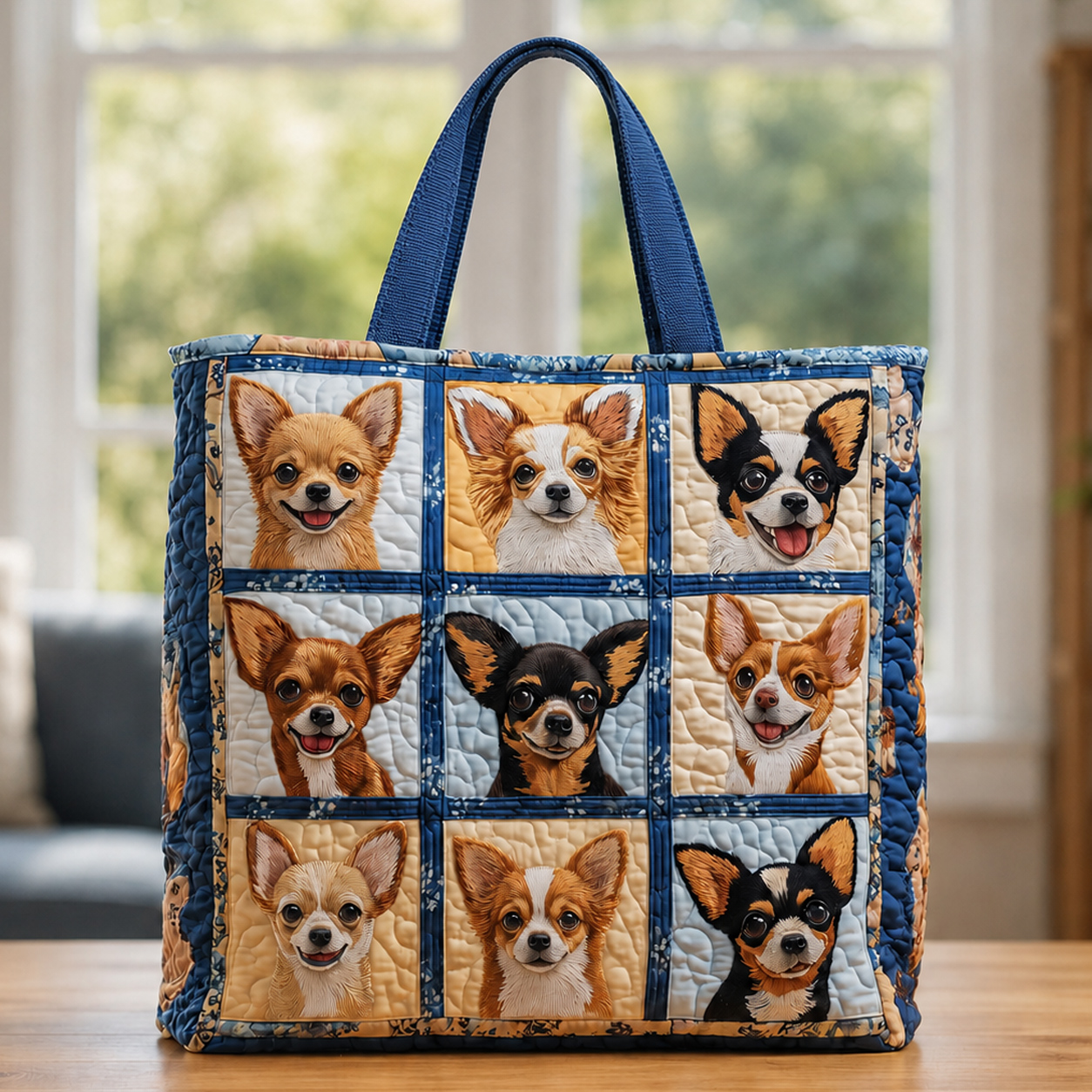 Multicolor Chihuahua Photo Frame Series Handmade Tote Bag