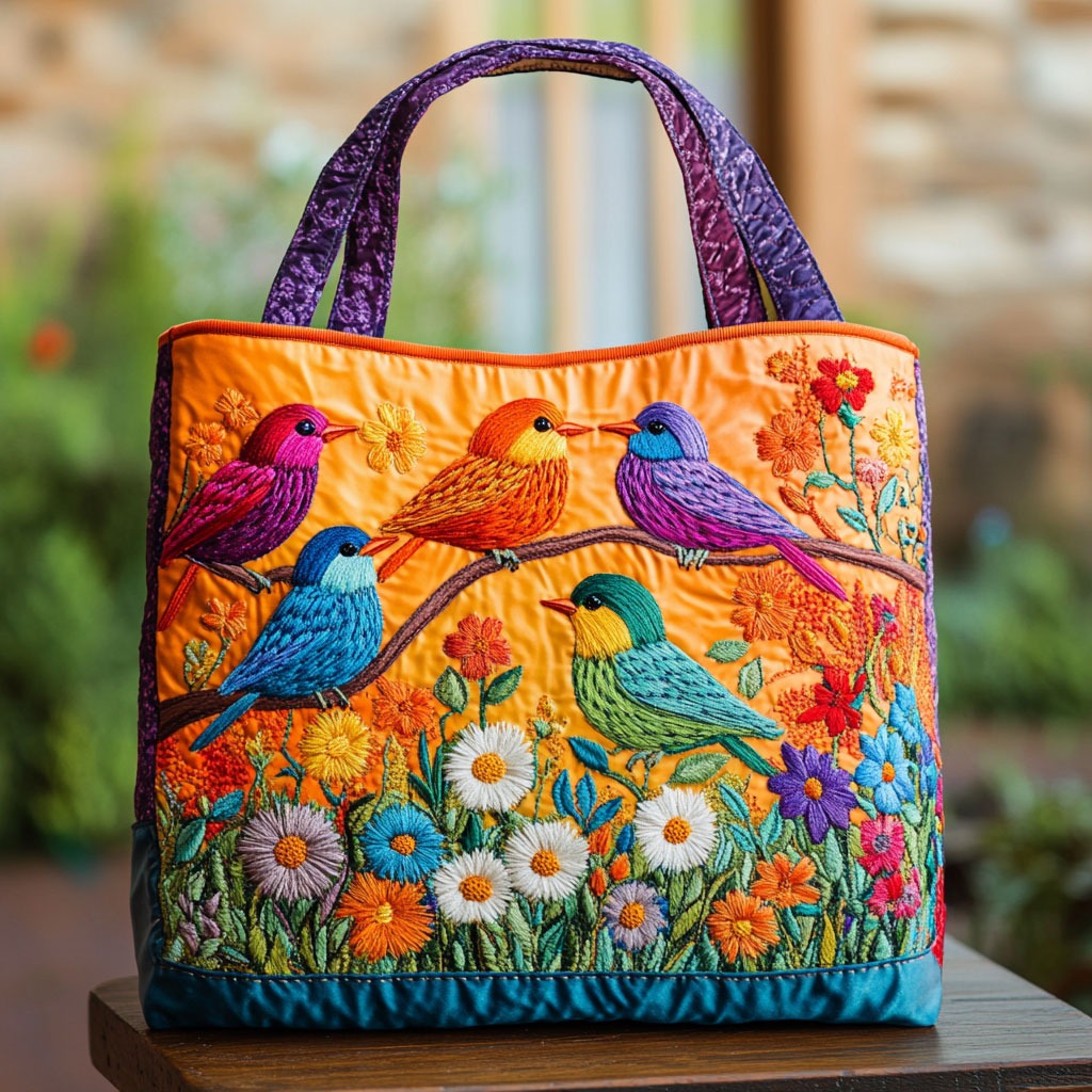 Song of Bird Quilted Tote Bag