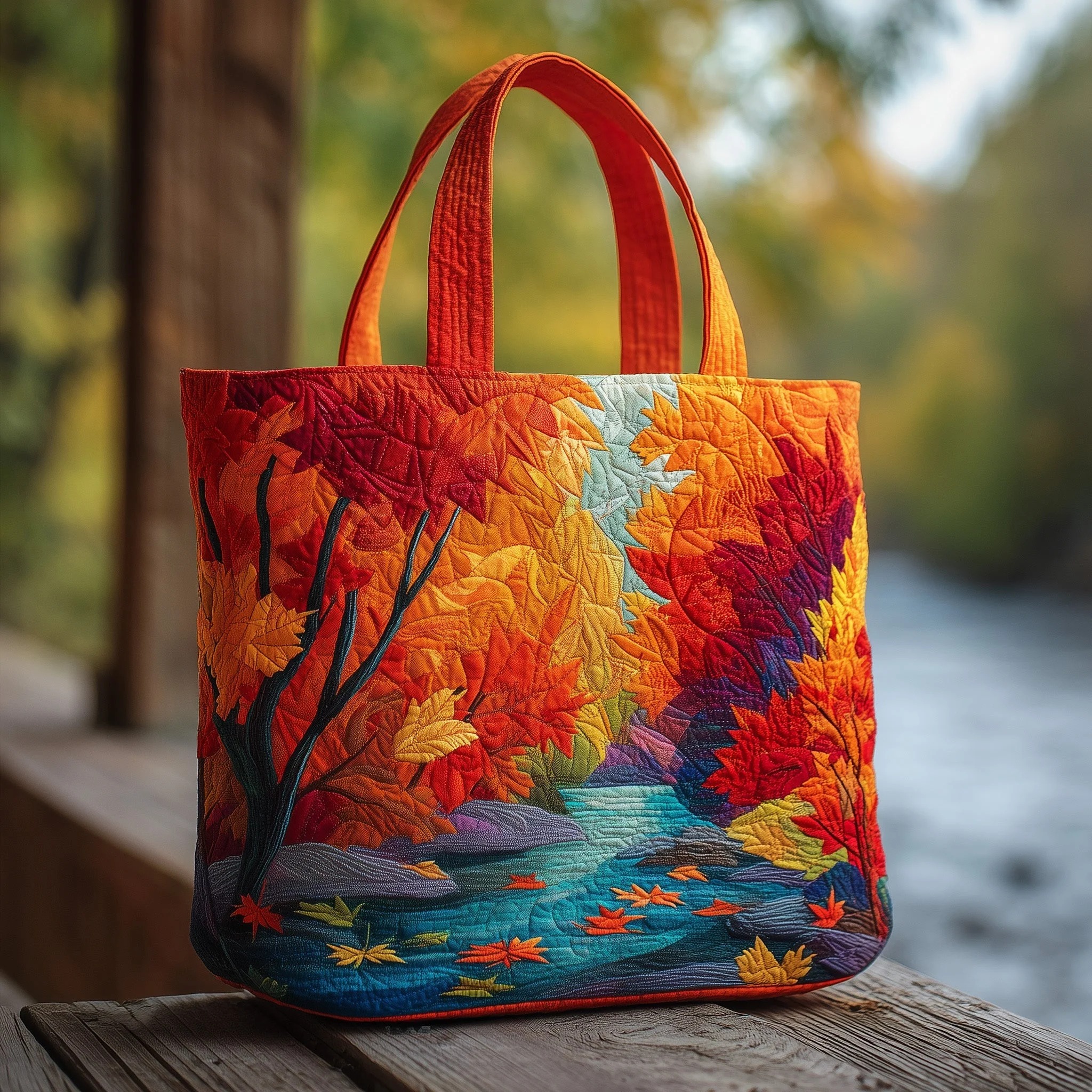 Maple Forest Stream Handmade Tote Bag