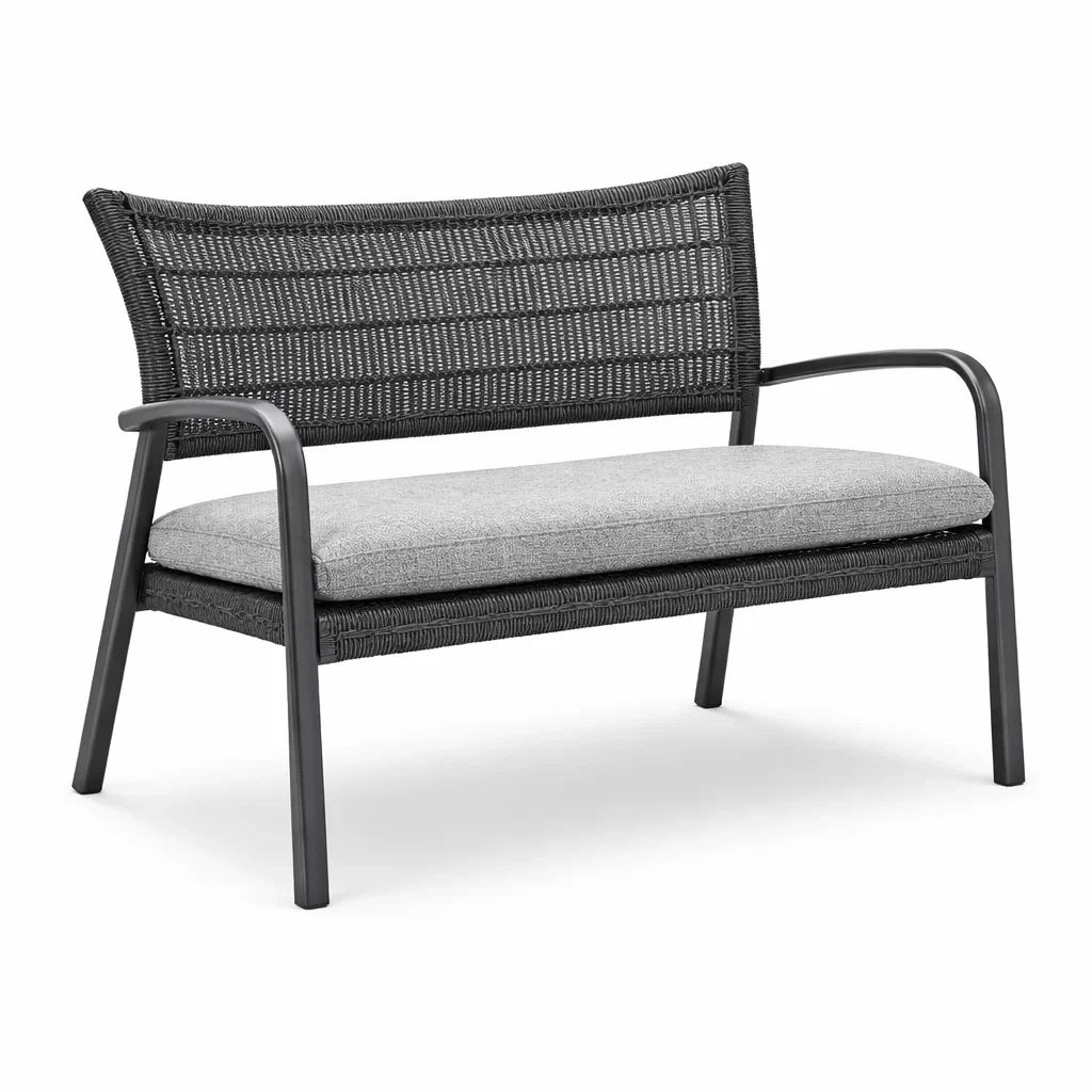 Bench Steel Frame Wicker Anthracite/Grey-FURNINESTNOW