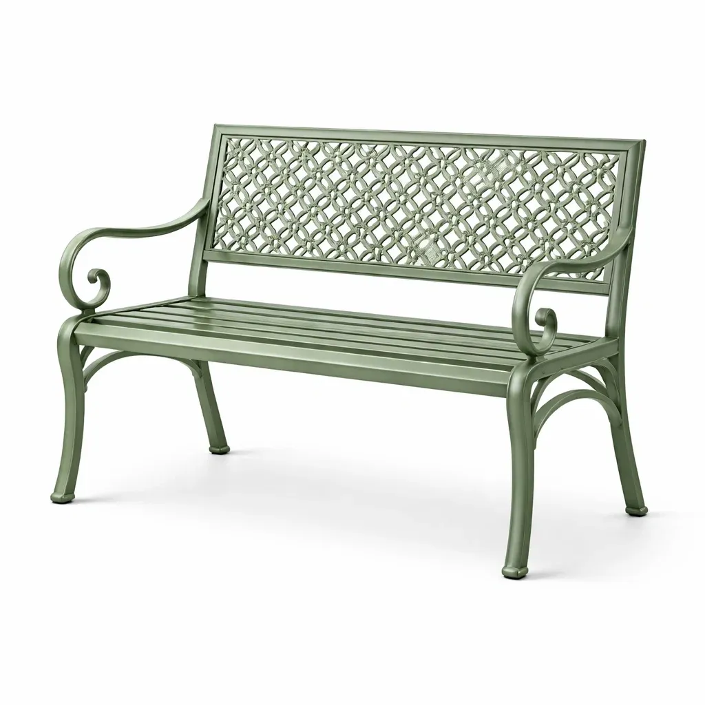 Bench Cast Aluminium Garden with Decorative Backrest Green-FURNINESTNOW