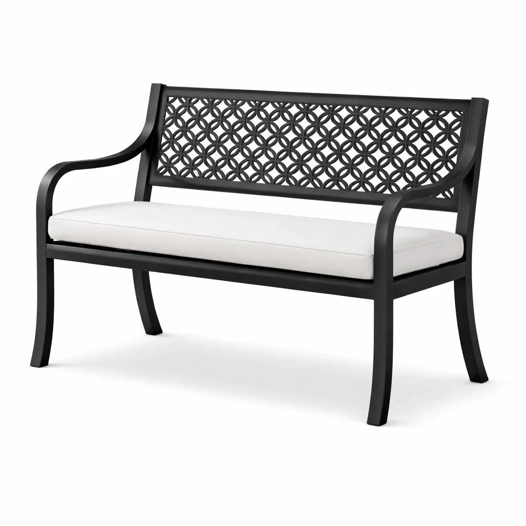 Bench Metal with Cushioned Seat Black/White 125x60x85cm-FURNINESTNOW