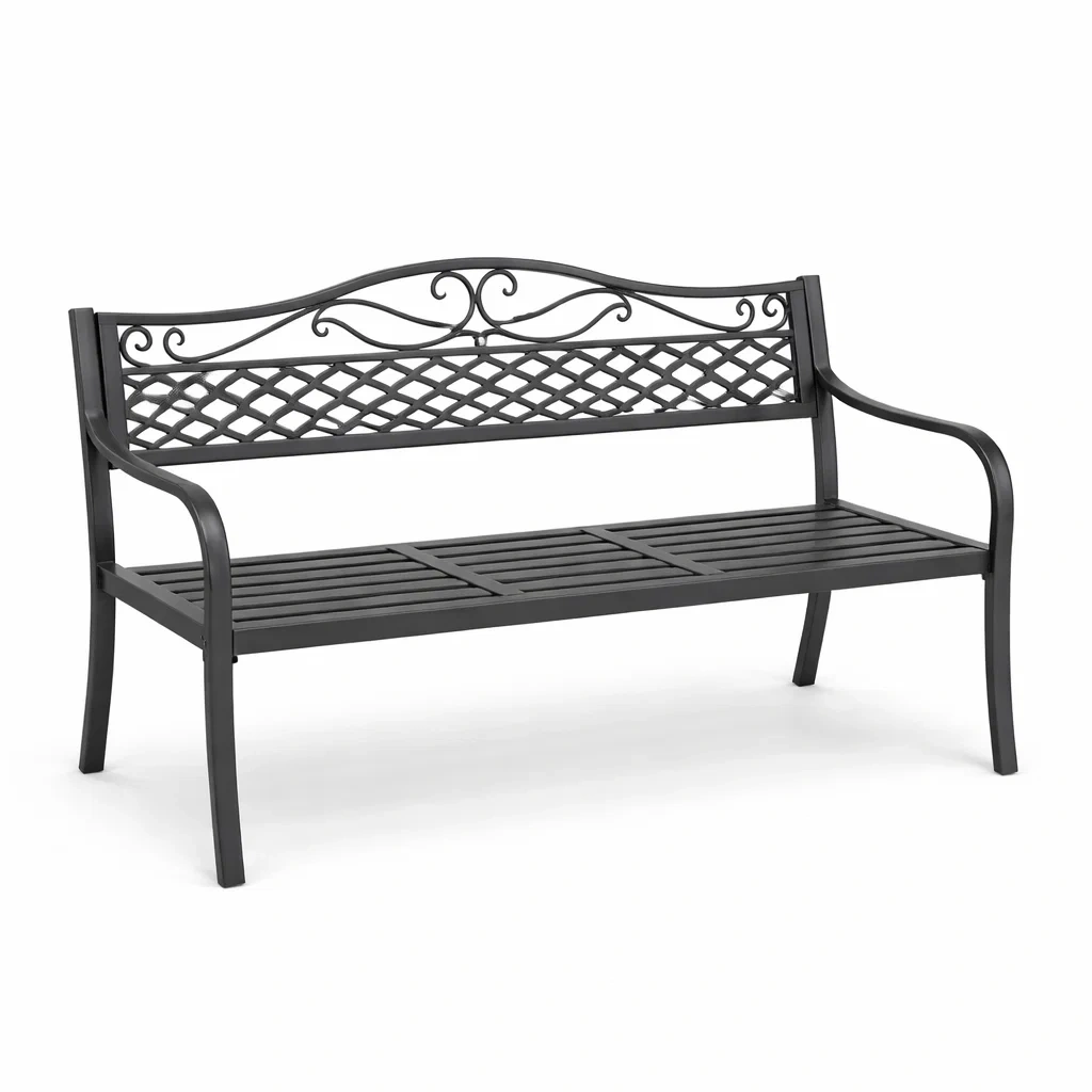 Bench Metal Black Steel 128x60x85cm-FURNINESTNOW