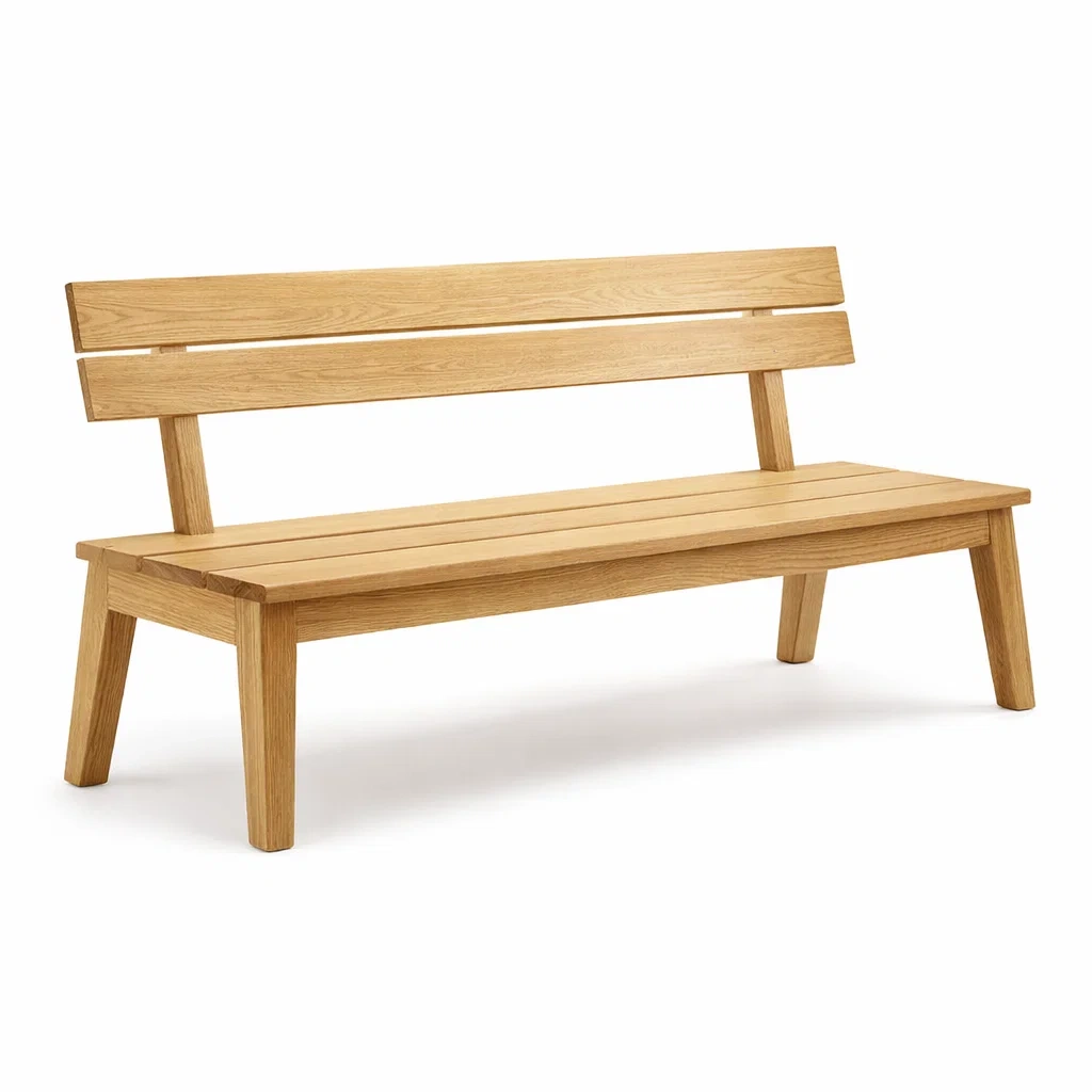 Bench Solid Oak Wooden with Backrest Natural Finish-FURNINESTNOW