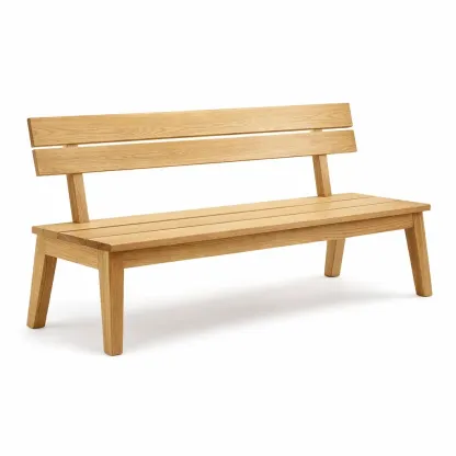 Bench Solid Oak Wooden with Backrest Natural Finish-FURNINESTNOW