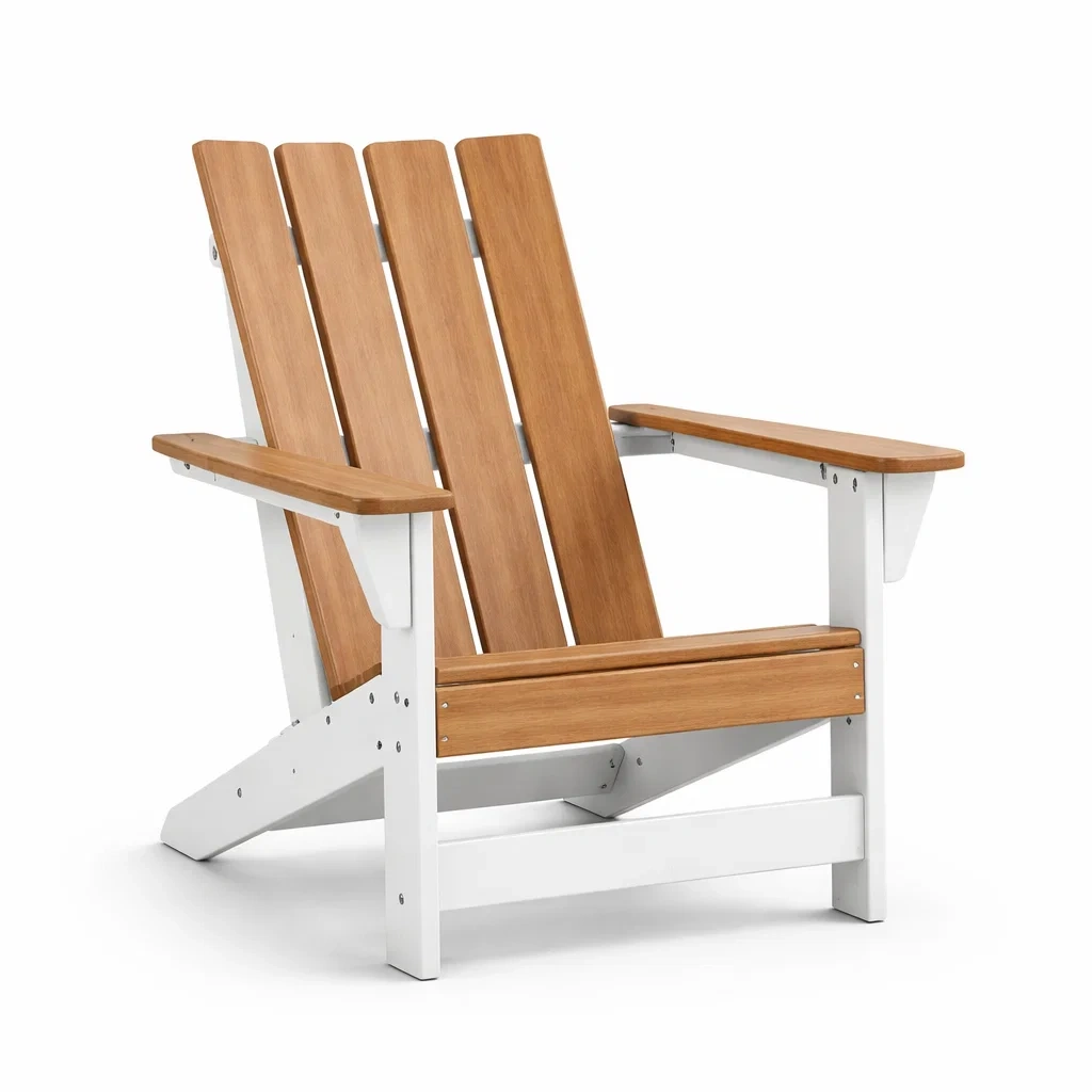 Adirondack chair Wooden Outdoor 89cm x 76cm x 101cm Teak Finish White Base-FURNINESTNOW