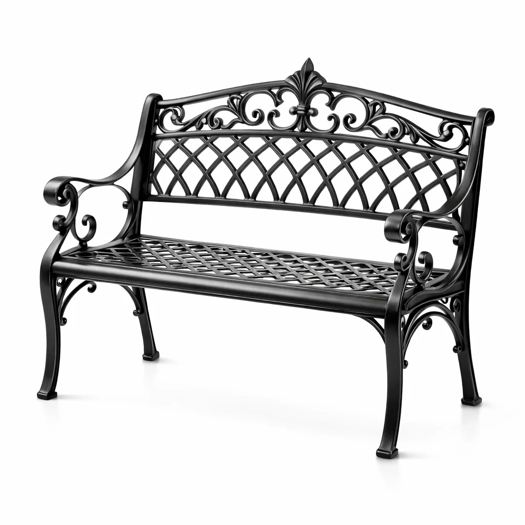 Bench Cast Aluminum Outdoor Black 128cm x 55cm x 80cm-FURNINESTNOW