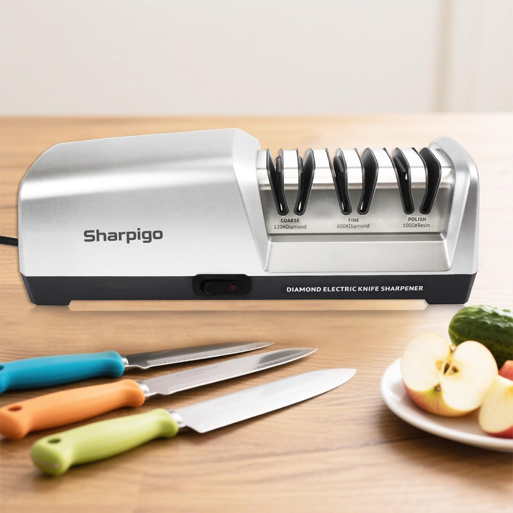 Sharpigo SA60 Pro 3-Stage Electric Knife Sharpener | Diamond Abrasive, Polishing Stage & Angle Guide | For Razor Sharp & Long-Lasting Blades