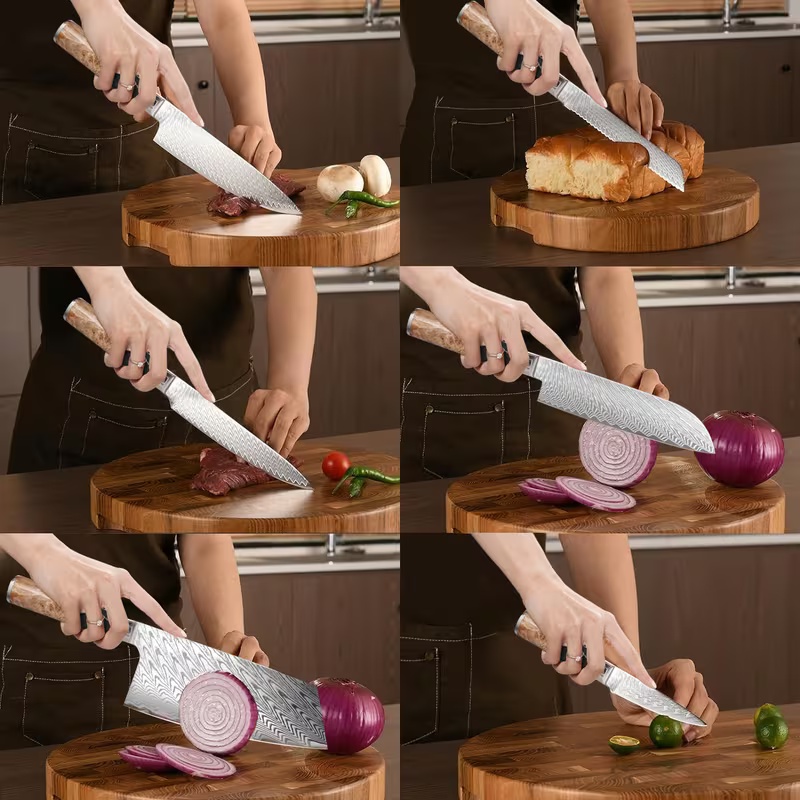 5-dielna sada profesionálnych kuchárskych nožov z damaškovej ocele s ultra ostrými hranami