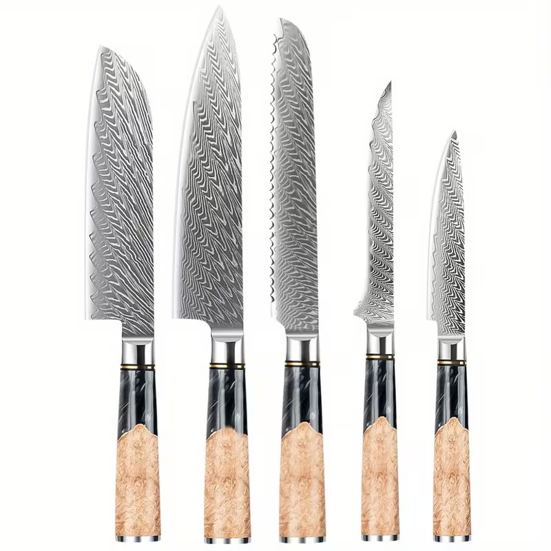5-dielna sada profesionálnych kuchárskych nožov z damaškovej ocele s ultra ostrými hranami