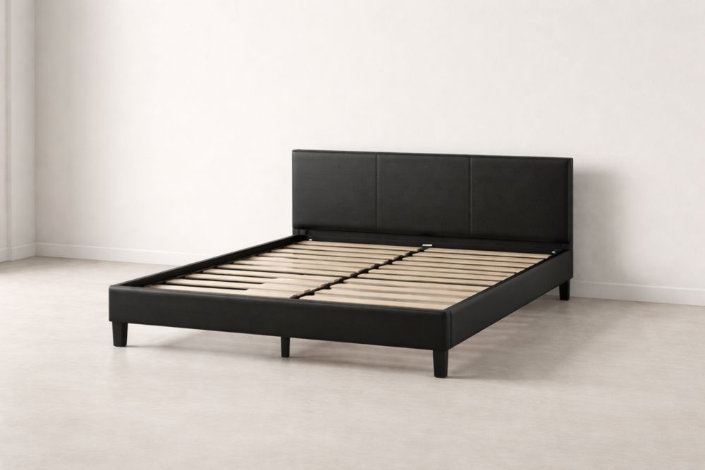 Faux Leather Full Platform Bed Frame with Slatted Base