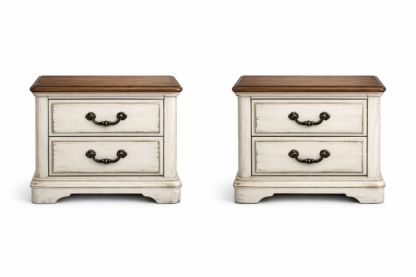 Set of Two Vintage Style Nightstands with Wooden Top and Dual Drawers