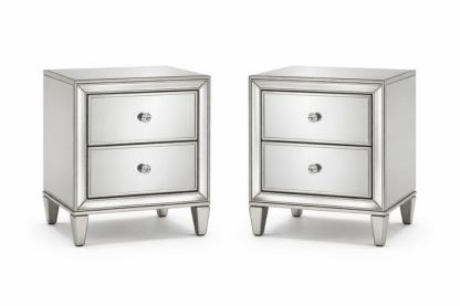 Mirrored 2-Drawer Nightstand Set Silver