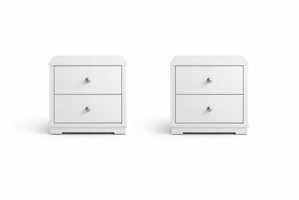 White Wood 2-Drawer Nightstand Set