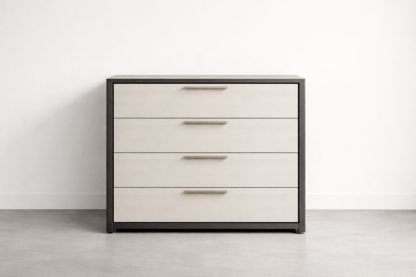 Modern Wood Chest of Drawers with Metal Handles Off-White and Black 4 Drawers