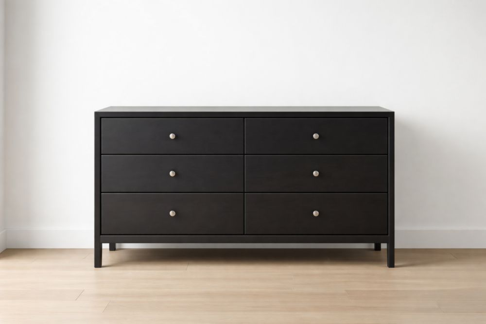 Black Wood Six-Drawer Dresser 150cm x 45cm x 80cm