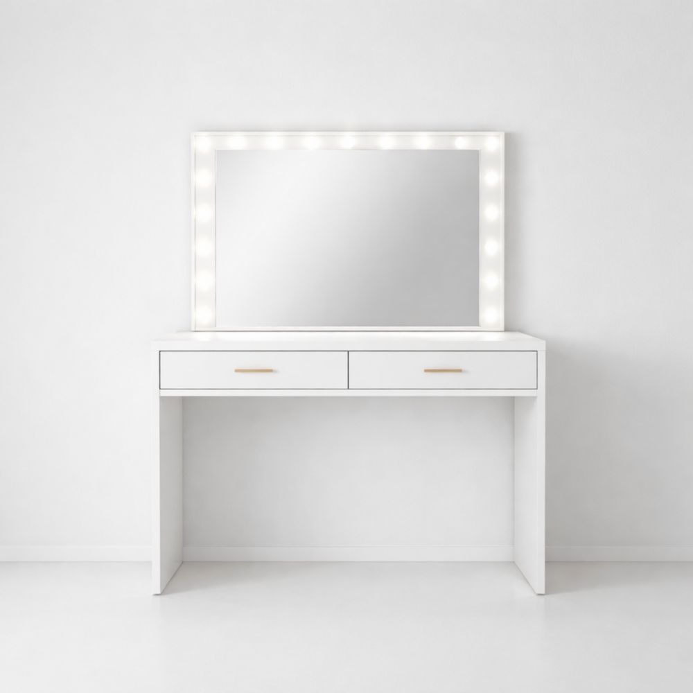 White Vanity Table with LED Mirror and Drawers