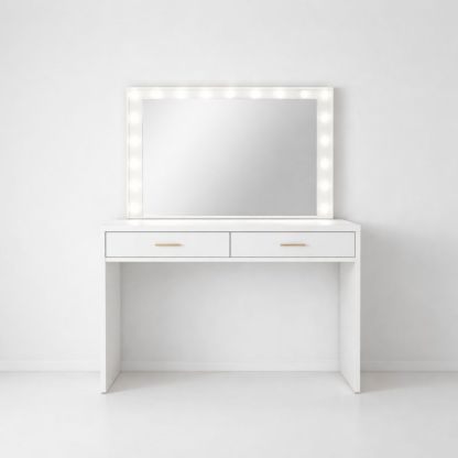White Vanity Table with LED Mirror and Drawers