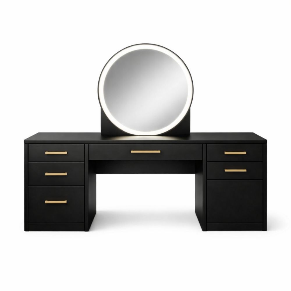 Black Vanity Table with LED Lighted Mirror and Drawers