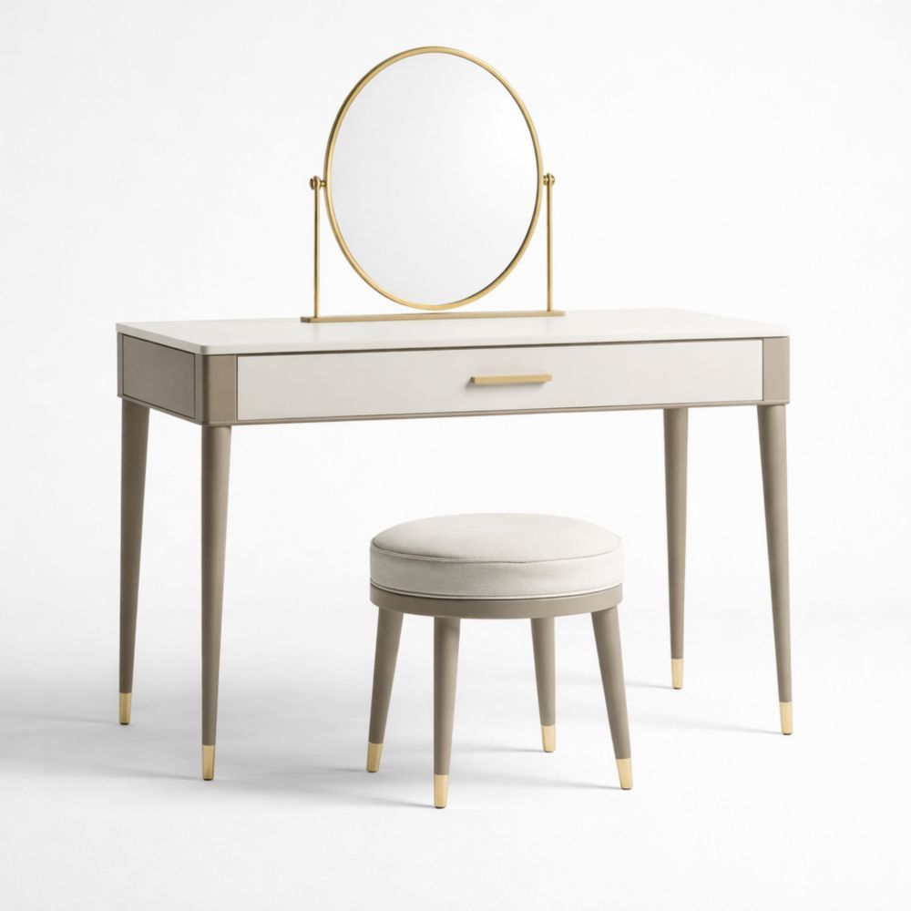 Vanity Set with Round Mirror Beige MDF and Steel 100x50x75 cm