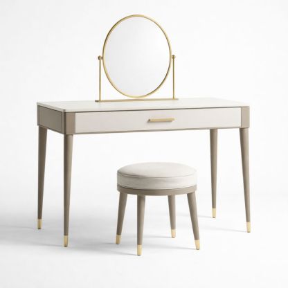 Vanity Set with Round Mirror Beige MDF and Steel 100x50x75 cm