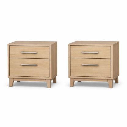Wooden Two-Drawer Nightstand Set with Oak Veneer