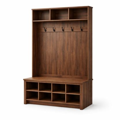 Wood Hall Tree with Storage Bench and Hooks 78x40x15 inches Brown