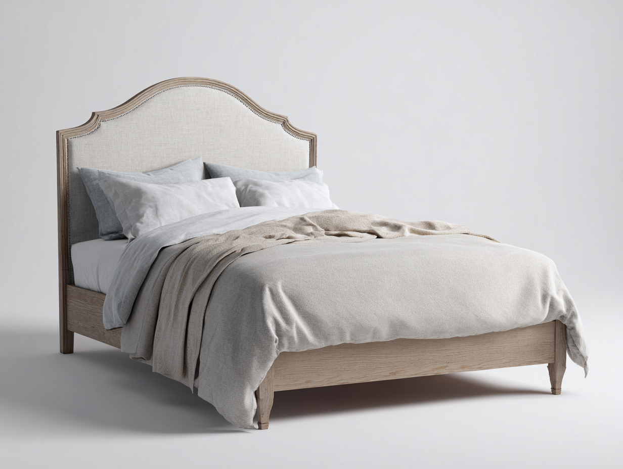 Queen Bed solid wood upholstered headboard 80x60x55 inches natural wood and beige for bedroom - classic design-Livingilo