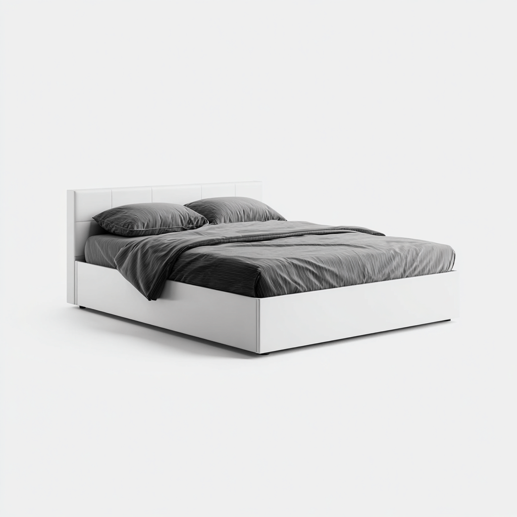 Queen Bed wooden frame upholstered headboard 80x60x44 inches for bedroom - white-gray - modern design-Livingilo