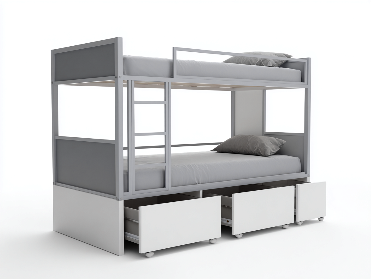 Bunk Bed wooden frame 200x100x165 cm for kids room - gray-white - modern design