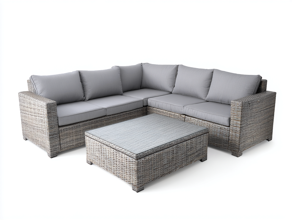 Outdoor Sofa Set wicker sectional with coffee table 88x88x31 inches gray for patio - modern design-Livingilo