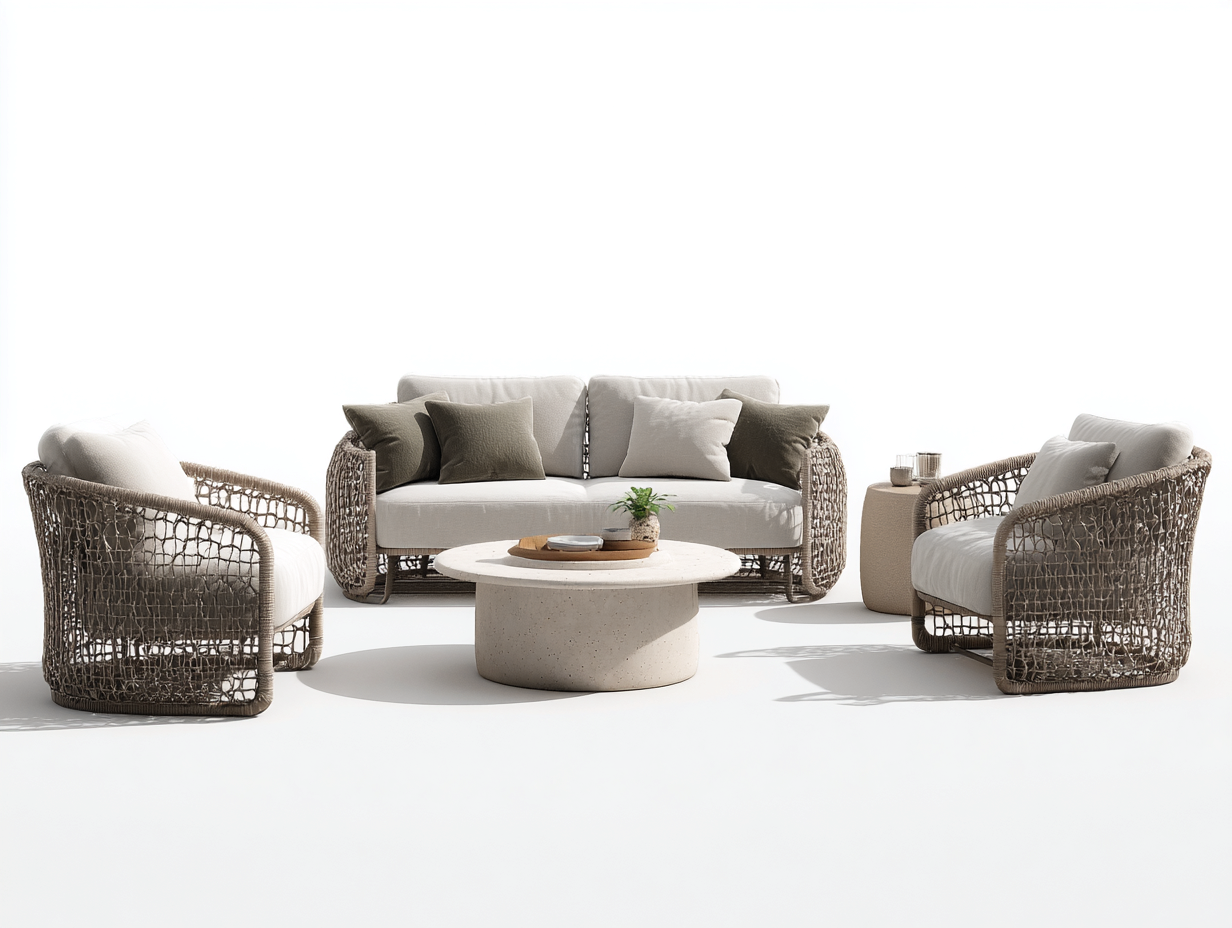 Outdoor Sofa Set Woven Frame 95x38x30 inches - Gray Brown-Beige - Contemporary Patio Design-Livingilo