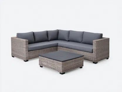 Outdoor Sofa Set wicker frame with cushions and coffee table 96x96x31 inches for patio garden - natural wood-dark gray - modern outdoor design-Livingilo
