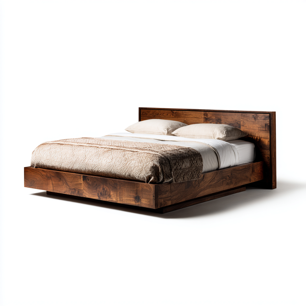Queen Bed solid wooden frame 80x60x45 inches for bedroom - brown - modern minimalist design-Livingilo