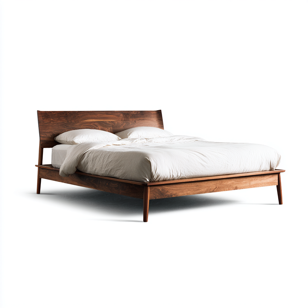 Queen Bed solid wood frame 84x63x50 inches - walnut brown - minimalist modern design